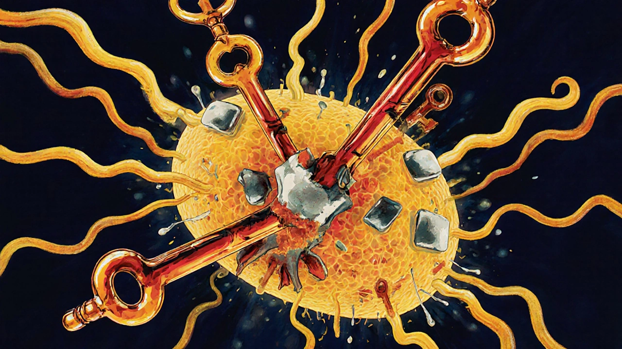 Cefuroxime molecules break bacterial cell wall, causing it to burst.