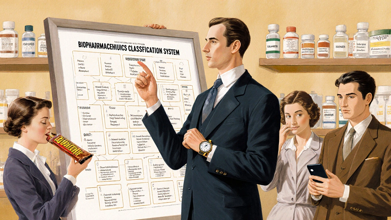 A doctor explains drug-nutrient interactions to patients, with a chart and medication tracker visible.