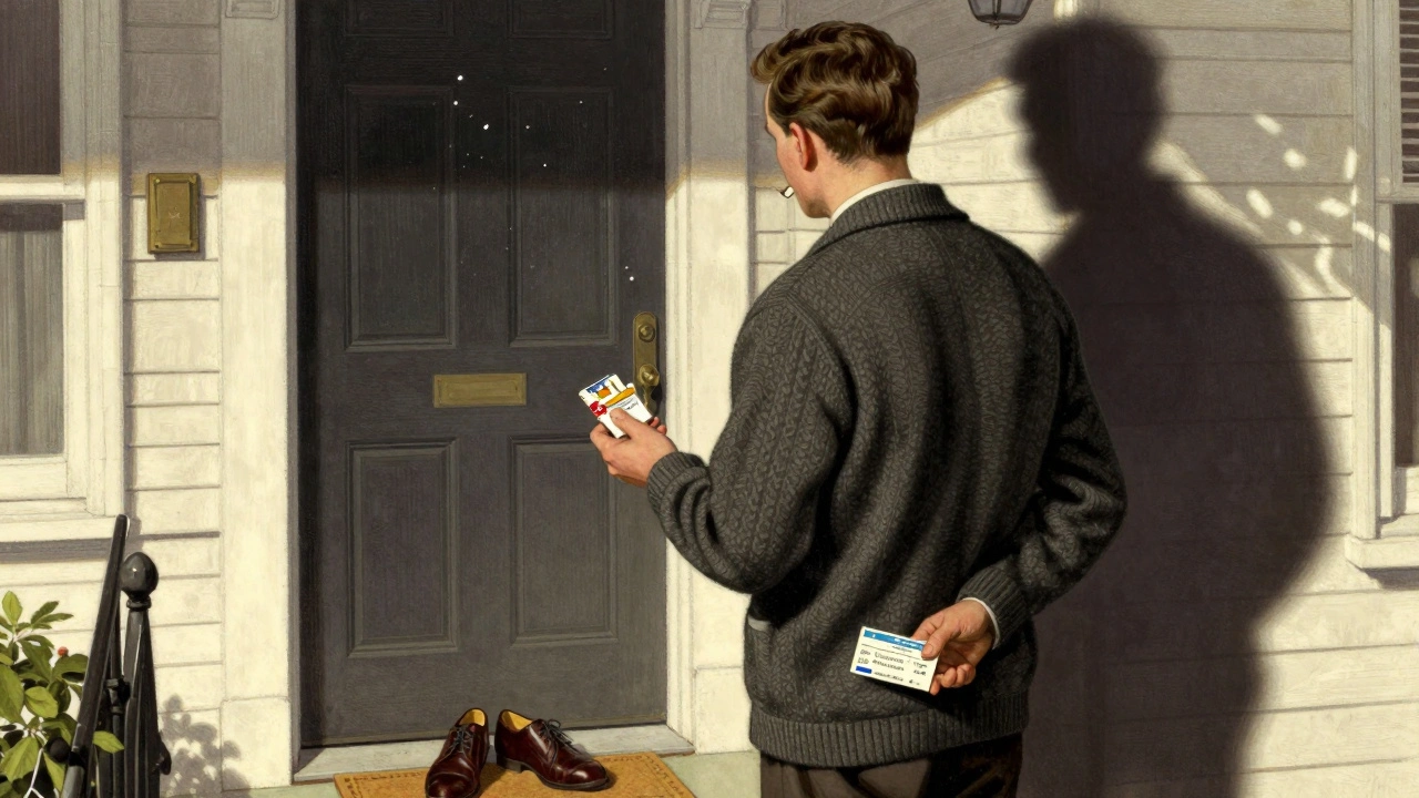A man choosing health, turning from cigarettes toward vaccination and shoes.