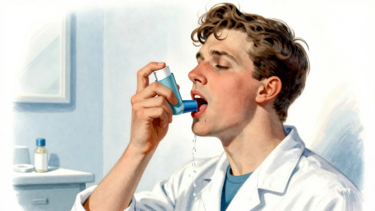 Person rinsing mouth after using inhaler