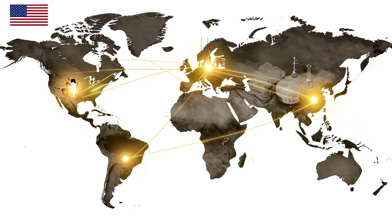 Conceptual map showing fragile supply lines connecting overseas factories to a US clinic.