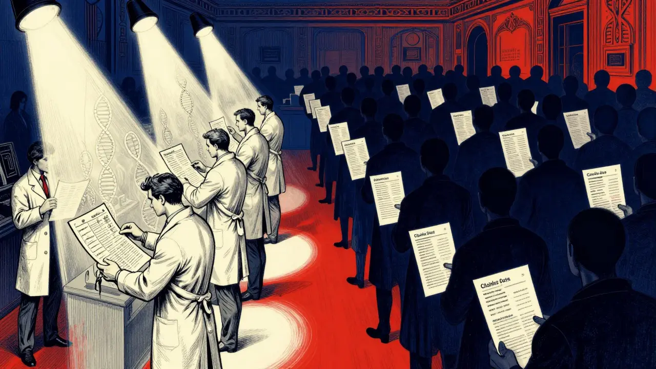 Elite registry researchers contrasting with a massive crowd of claims data users.