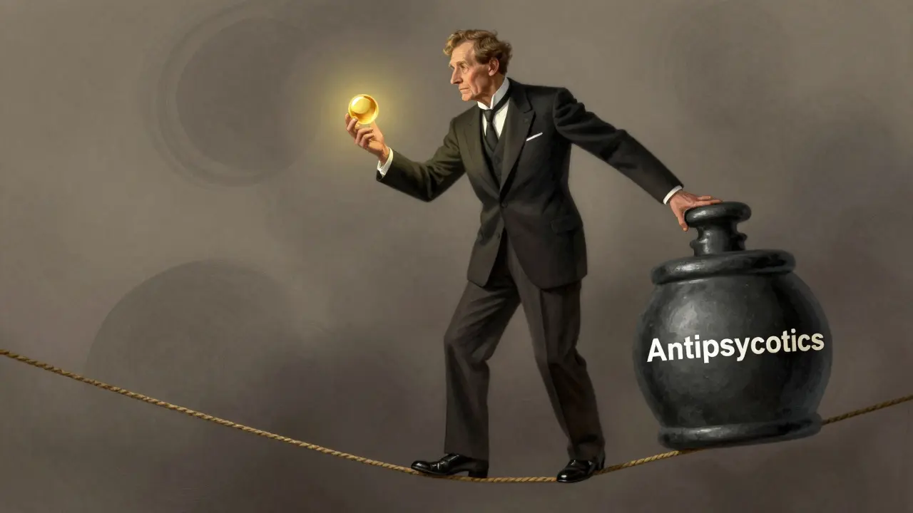 Figure balancing on a tightrope between conflicting medications