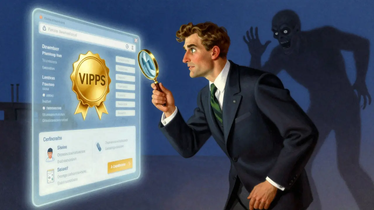 Person verifying online pharmacy safety credentials