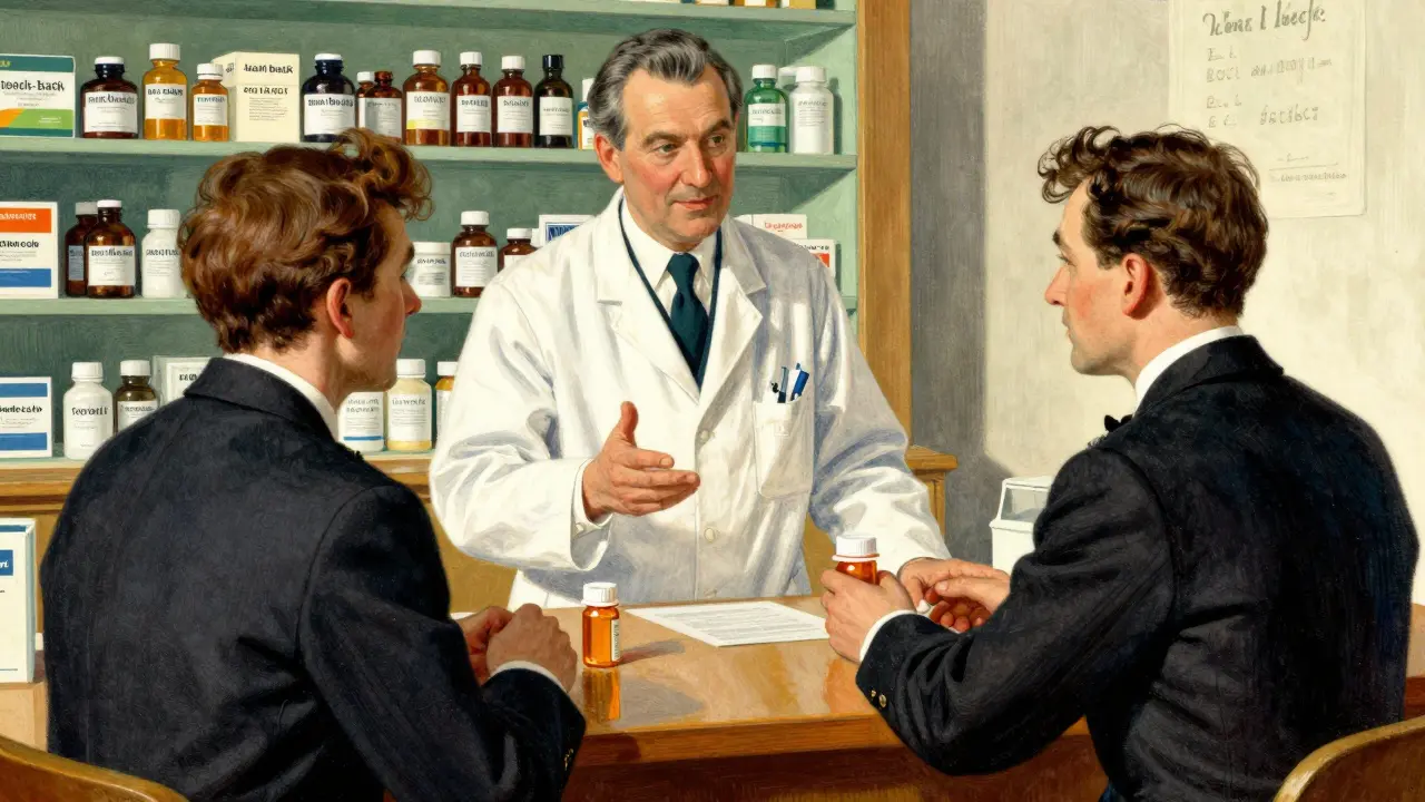 Pharmacist counseling patient about medication