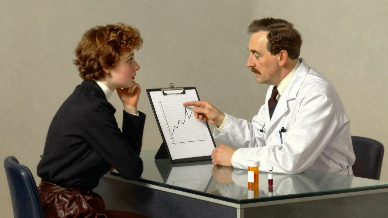 Doctor explaining blood level graphs to a concerned patient