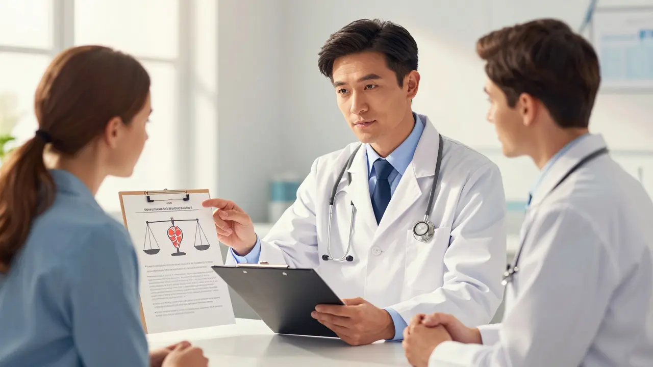 Doctor reassuring patient about managing medication side effects