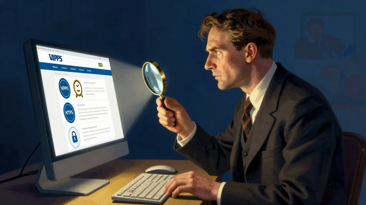 Person checking website security seals with magnifying glass