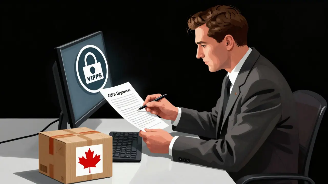Professional verifying safe online pharmacy purchase with security seals