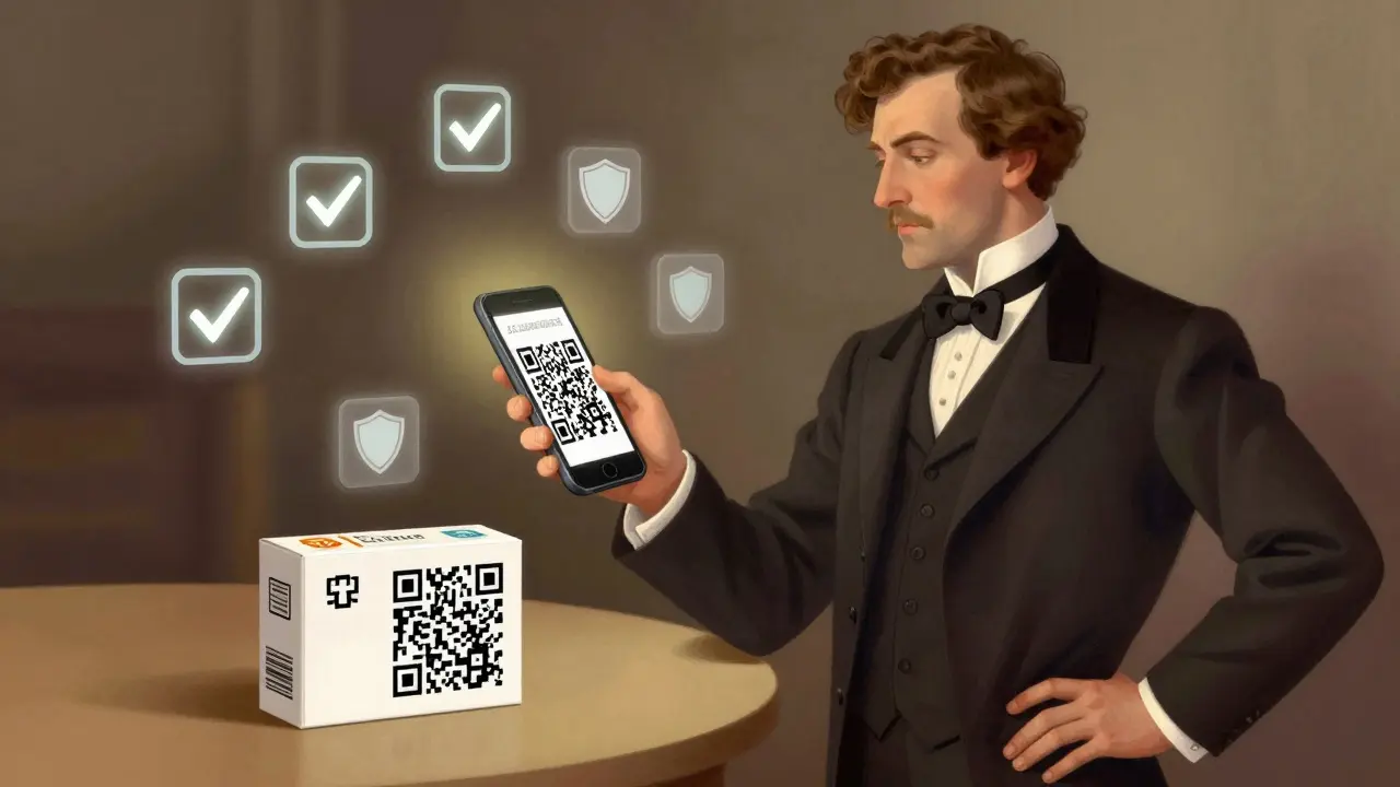 Person scanning medicine QR code for digital verification