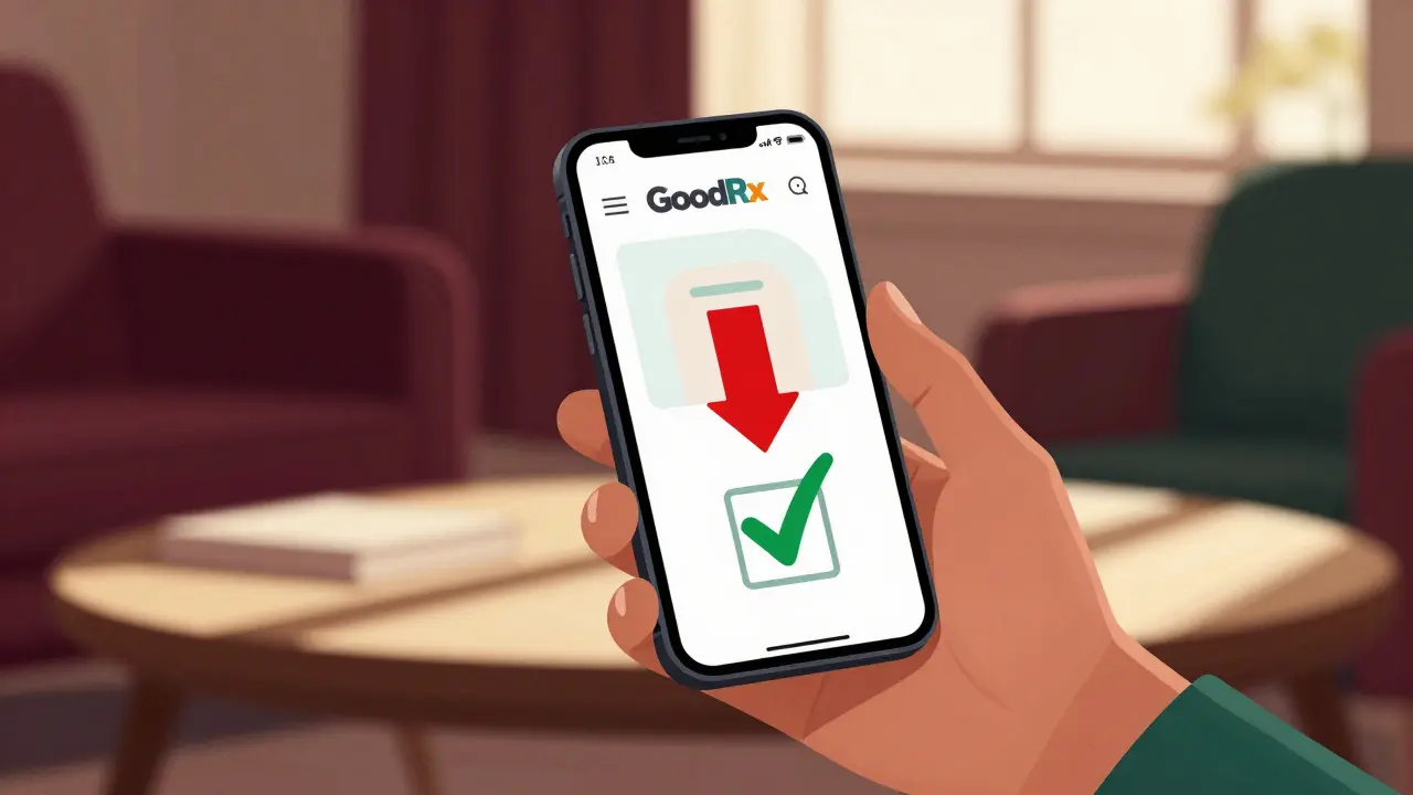 Smartphone showing prescription discount coupon app interface