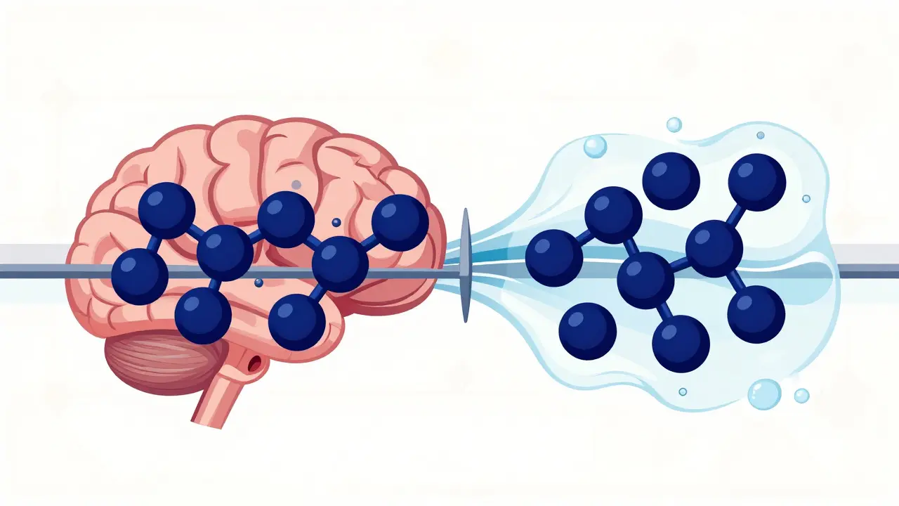 Illustration showing difference between lipophilic and hydrophilic statins