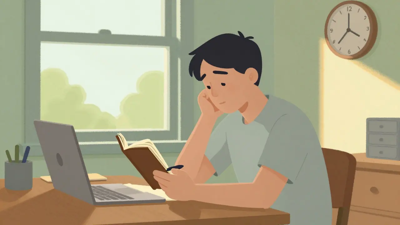 Person tracking sleep symptoms in a diary during the day