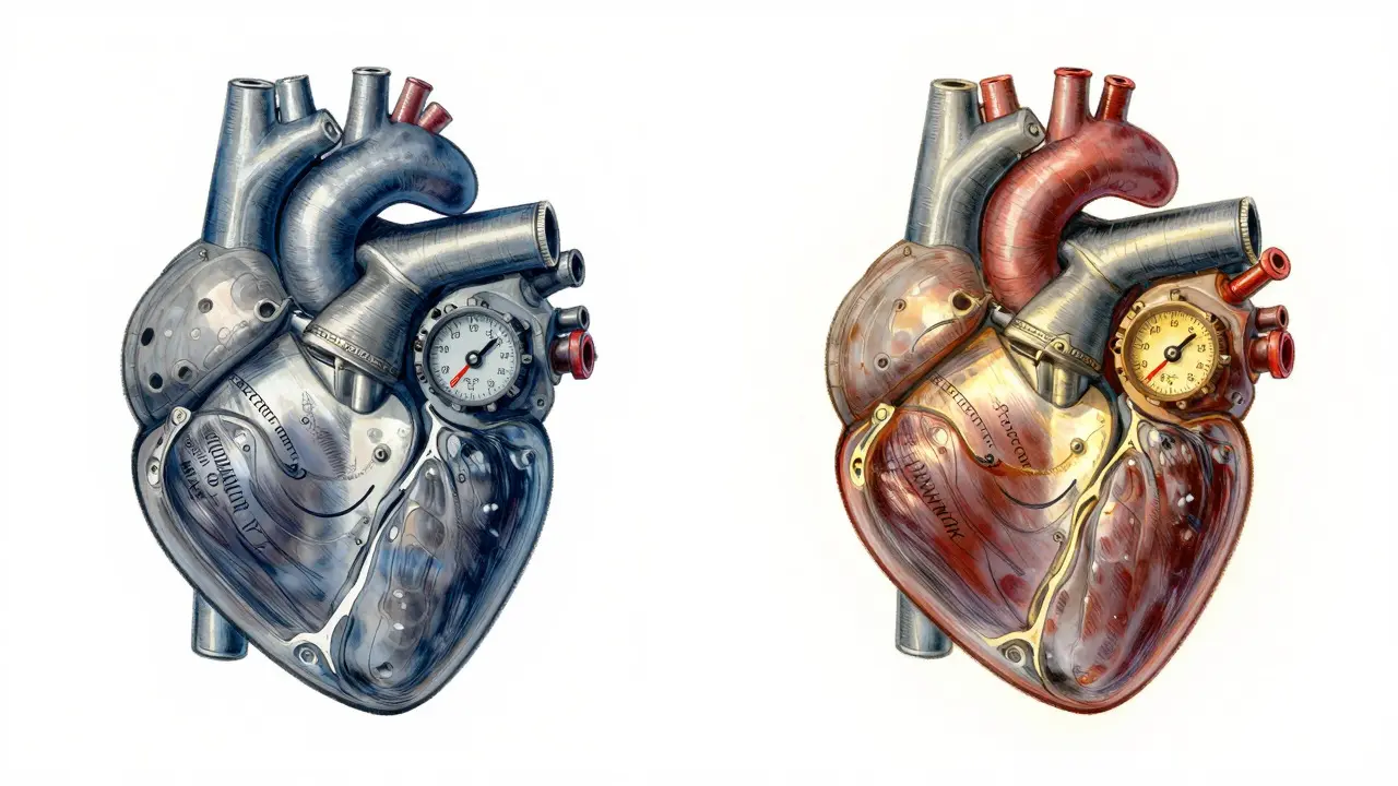 Split image comparing engine slowdown vs reset in J.C. Leyendecker style